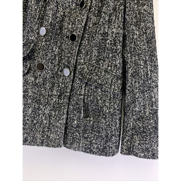 BOGO Express Wool Blend Pea Coat Black White Button Jacket Collared Short Small - Picture 4 of 11
